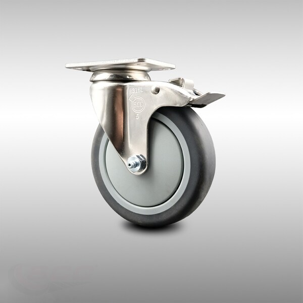 5 Inch 316SS Thermoplastic Rubber Swivel Top Plate Caster with Total Lock Brake
